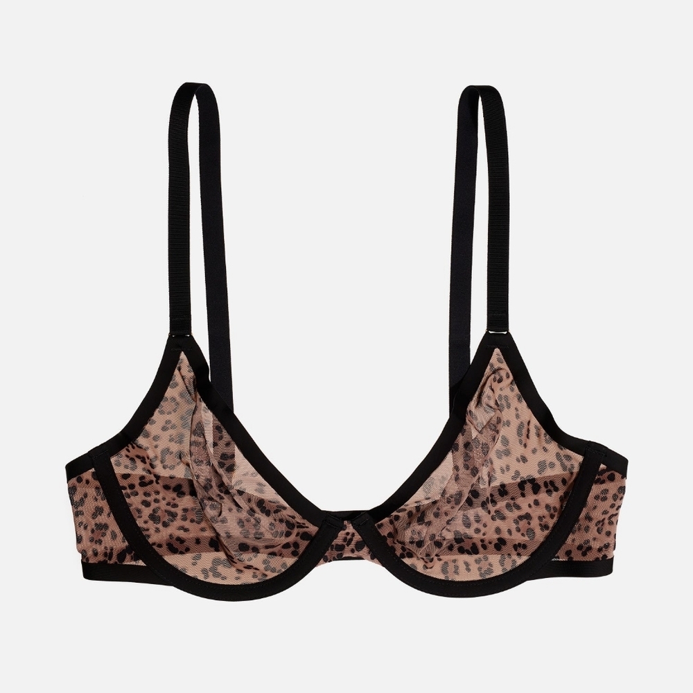 CUUP Sheer Leopard Underwire Bra in Nude and Black
